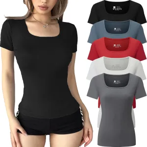 FMNNNN 5 Pack Short Sleeve for Womens Square Neck T Shirts Fashion Casual Basic Tops Tees Summer Outfits Clothes 2025