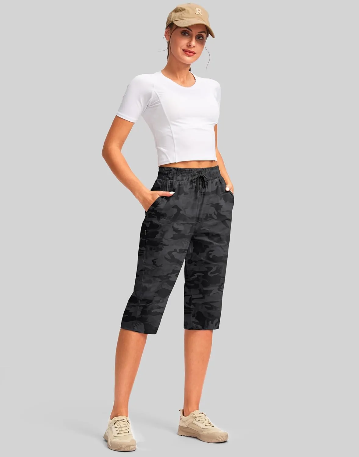 G Gradual Women's 15'' Long Shorts Below The Knee Hiking Cargo Capris Stretch Quick Dry Bermuda Shorts for Women with Pockets