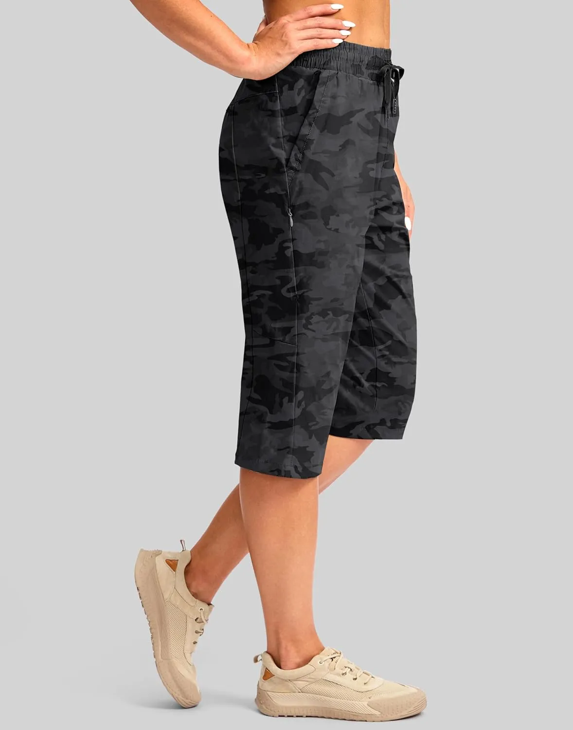 G Gradual Women's 15'' Long Shorts Below The Knee Hiking Cargo Capris Stretch Quick Dry Bermuda Shorts for Women with Pockets