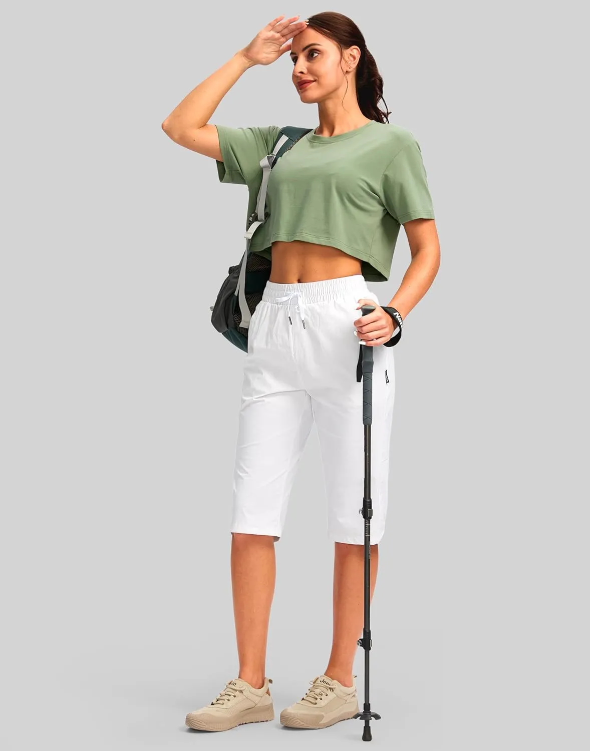 G Gradual Women's 15'' Long Shorts Below The Knee Hiking Cargo Capris Stretch Quick Dry Bermuda Shorts for Women with Pockets