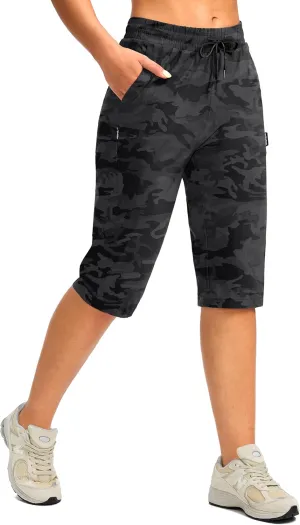 G Gradual Women's 15'' Long Shorts Below The Knee Hiking Cargo Capris Stretch Quick Dry Bermuda Shorts for Women with Pockets