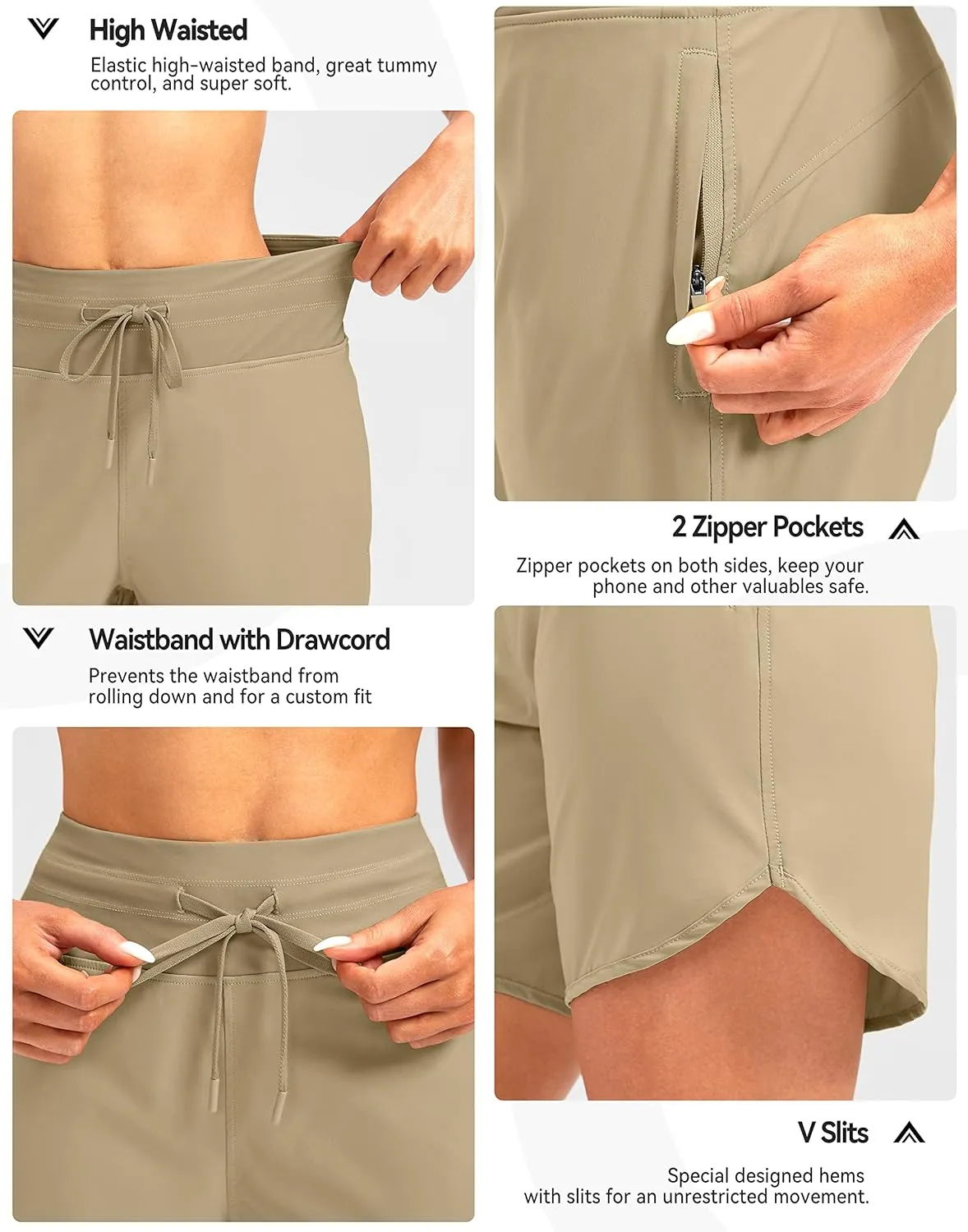 G Gradual Women's 7" Quick Dry High Waisted Swim Board Shorts with Zipper Pockets UPF 50  Beach Shorts for Women with Liner