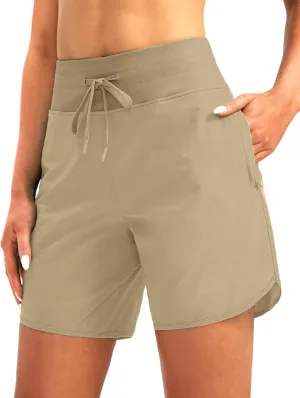 G Gradual Women's 7" Quick Dry High Waisted Swim Board Shorts with Zipper Pockets UPF 50  Beach Shorts for Women with Liner