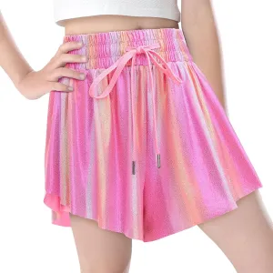 Girls Butterfly Shorts Sparkle Flowy Athletic Shorts for Girls Gym Skorts 2-in-1 Skirt for Kids Preppy Clothes
