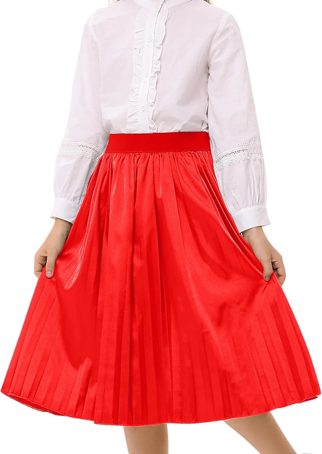 Girls Pleasted Maxi Skirt Elastic High Waist A-Line Swing Long Skirt for 3-12Y
