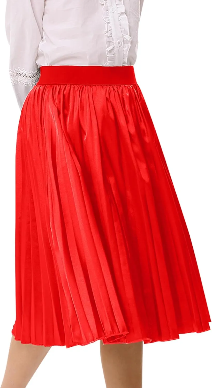 Girls Pleasted Maxi Skirt Elastic High Waist A-Line Swing Long Skirt for 3-12Y