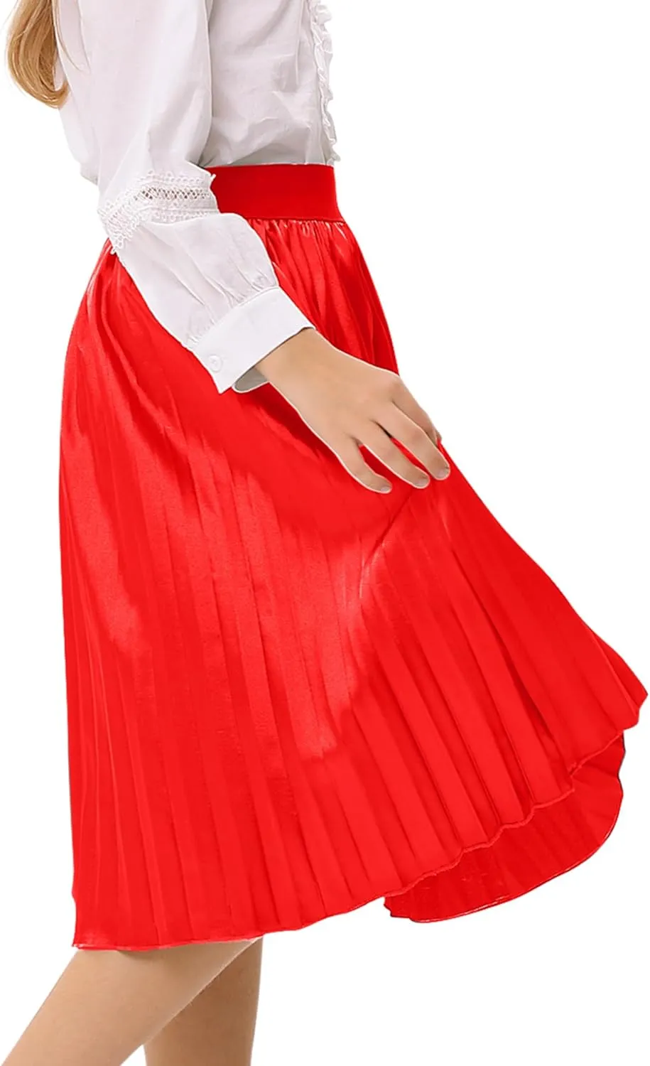 Girls Pleasted Maxi Skirt Elastic High Waist A-Line Swing Long Skirt for 3-12Y
