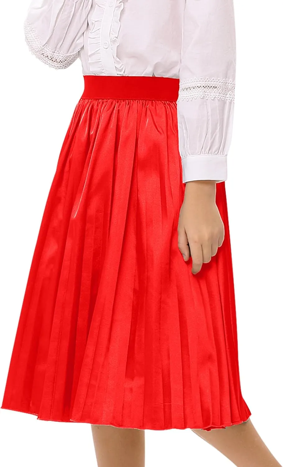 Girls Pleasted Maxi Skirt Elastic High Waist A-Line Swing Long Skirt for 3-12Y