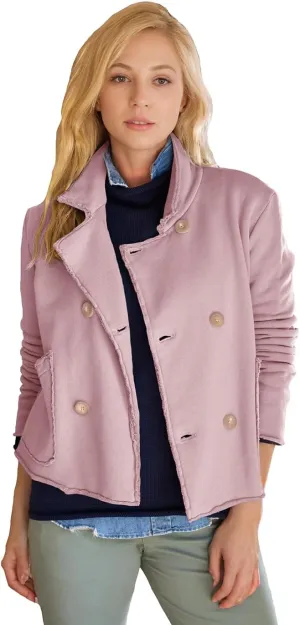 Haellun Womens Notched Peacoat Cropped Blazer Double Breasted Trench Coat Overcoat Jackets with Pockets