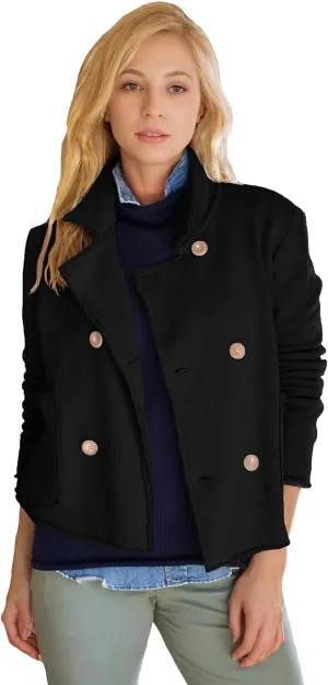 Haellun Womens Notched Peacoat Cropped Blazer Double Breasted Trench Coat Overcoat Jackets with Pockets