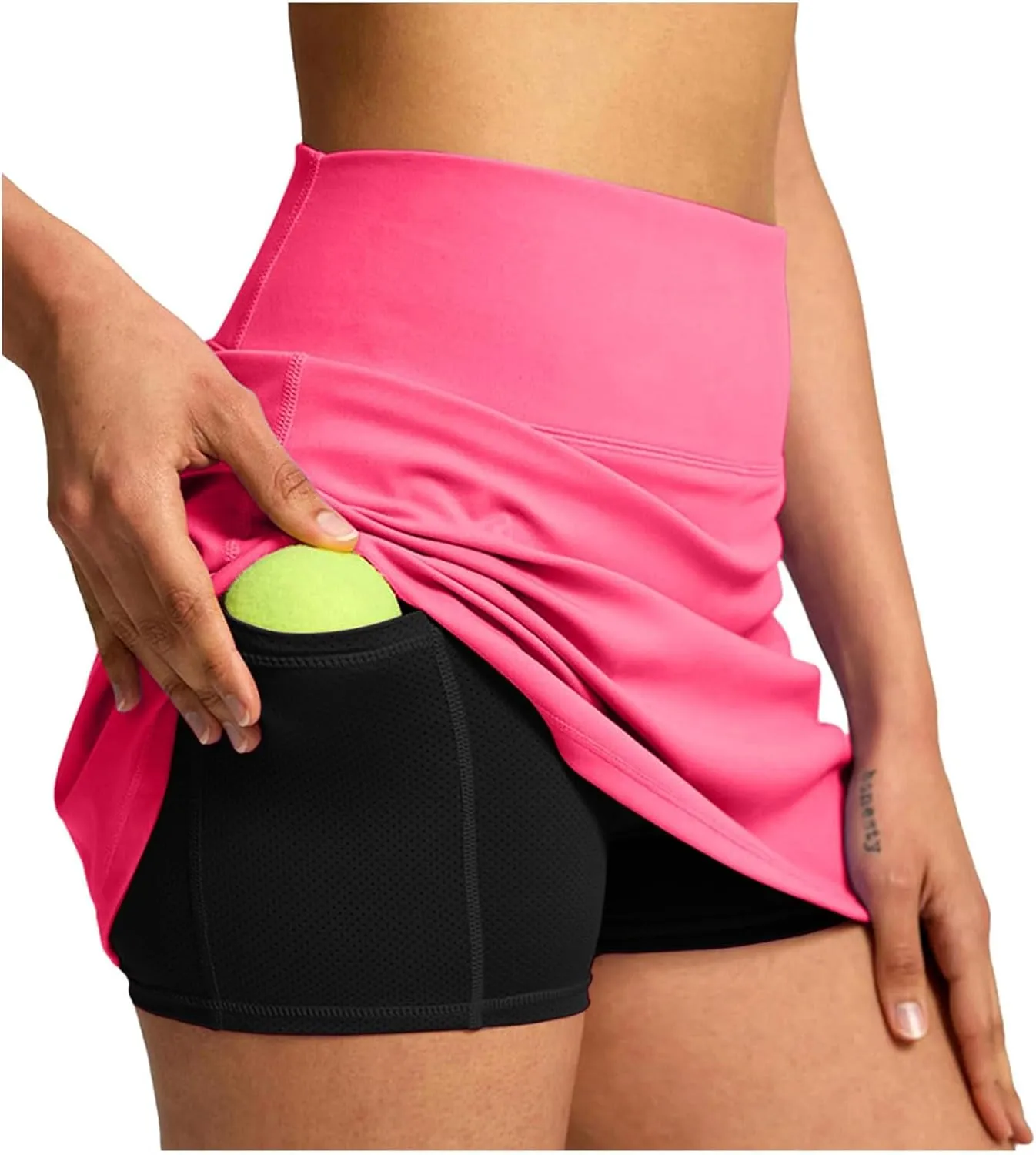 Hiking Shorts Women Workout Double Layered Pleats Running Athletic Yoga Shorts with Pockets High Waisted Lounge Skorts