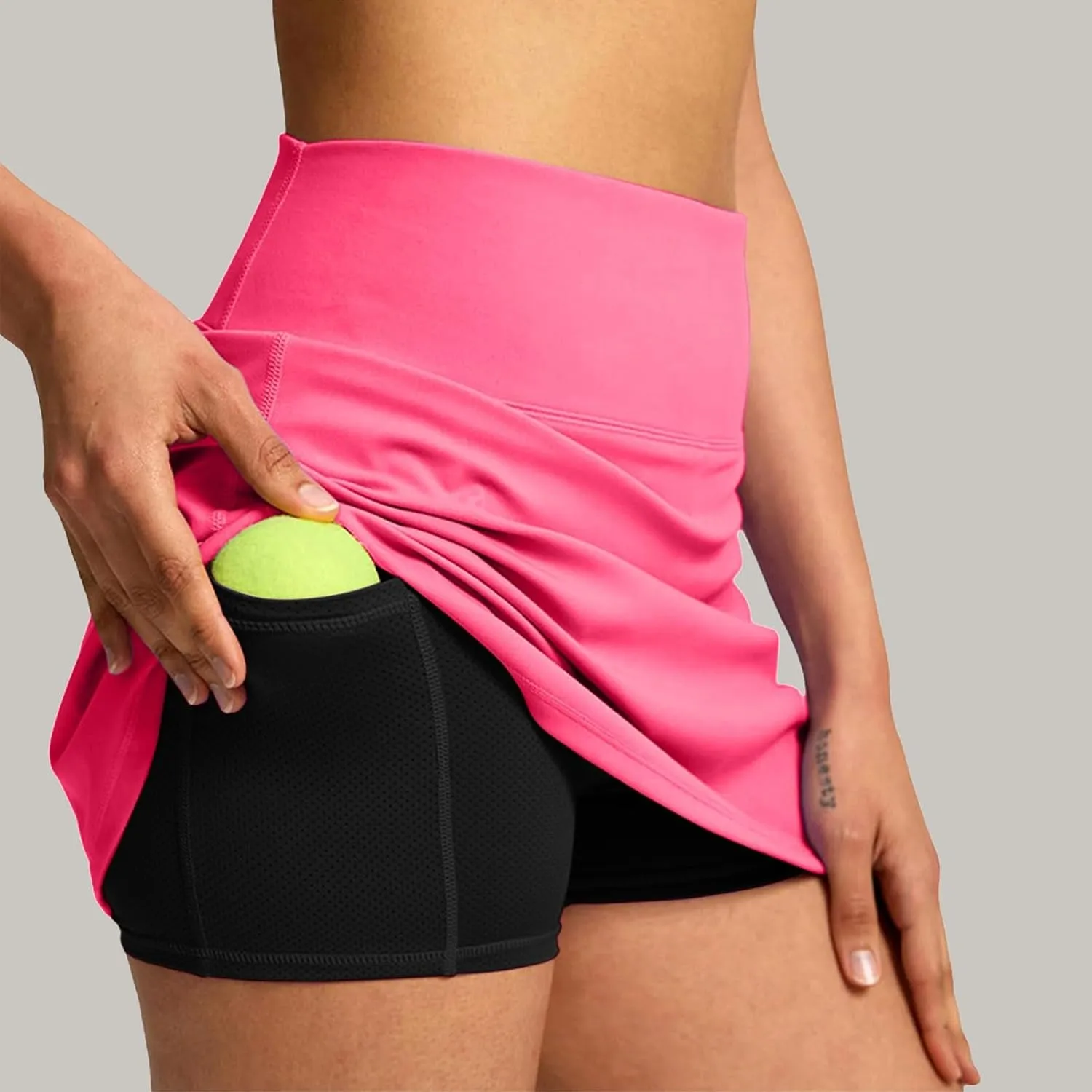 Hiking Shorts Women Workout Double Layered Pleats Running Athletic Yoga Shorts with Pockets High Waisted Lounge Skorts