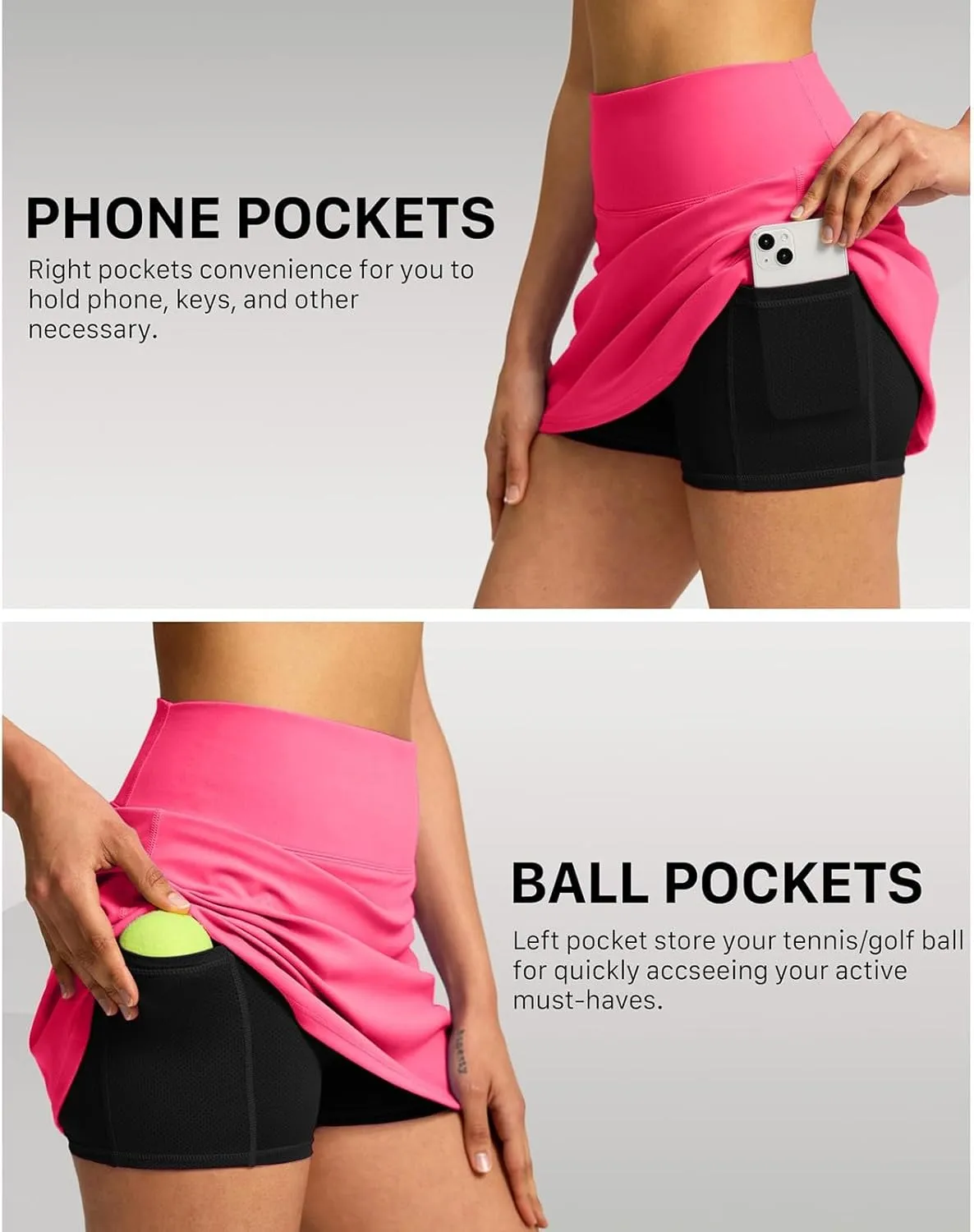 Hiking Shorts Women Workout Double Layered Pleats Running Athletic Yoga Shorts with Pockets High Waisted Lounge Skorts