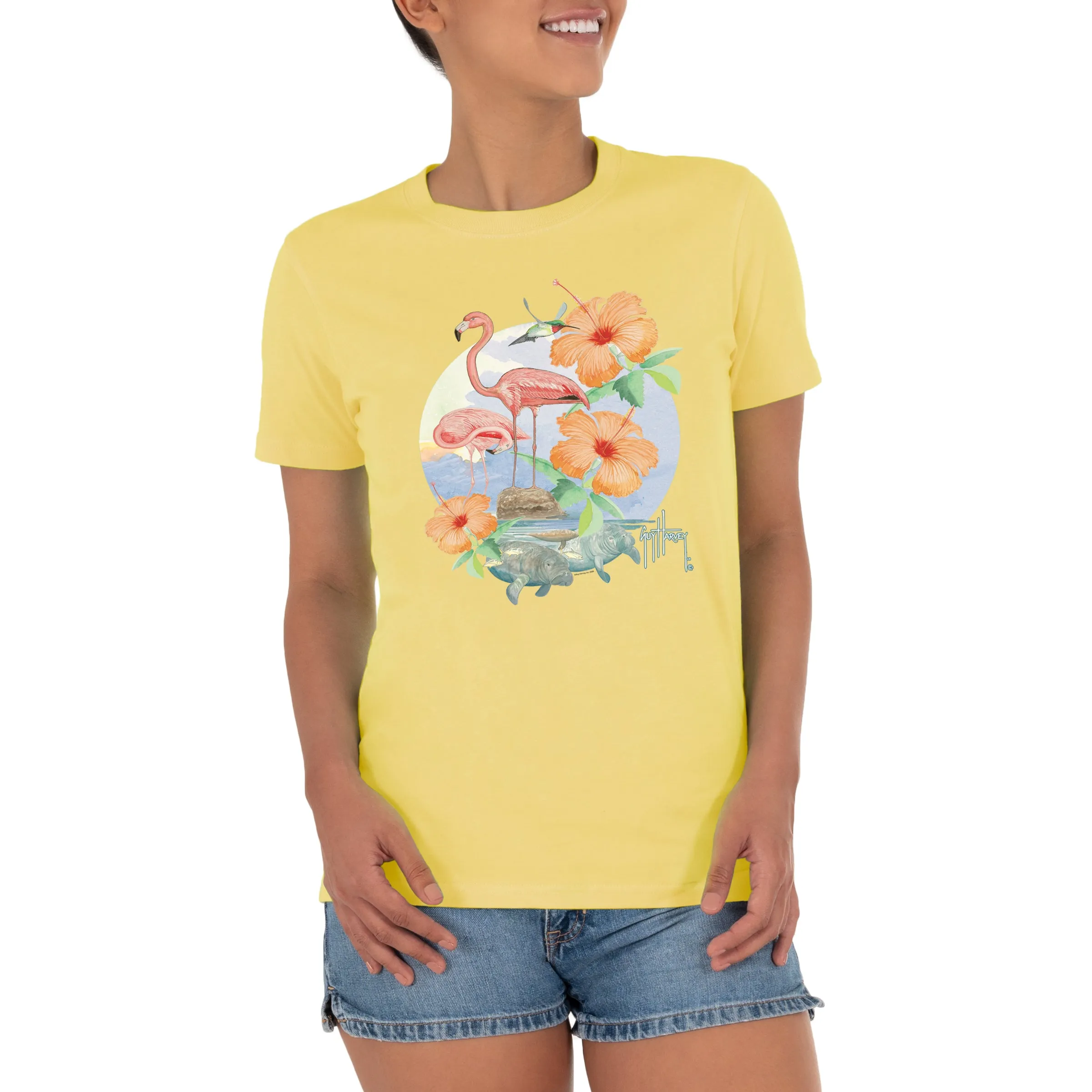 Ladies Flamingos & Friends Short Sleeve Crew Neck T-Shirt