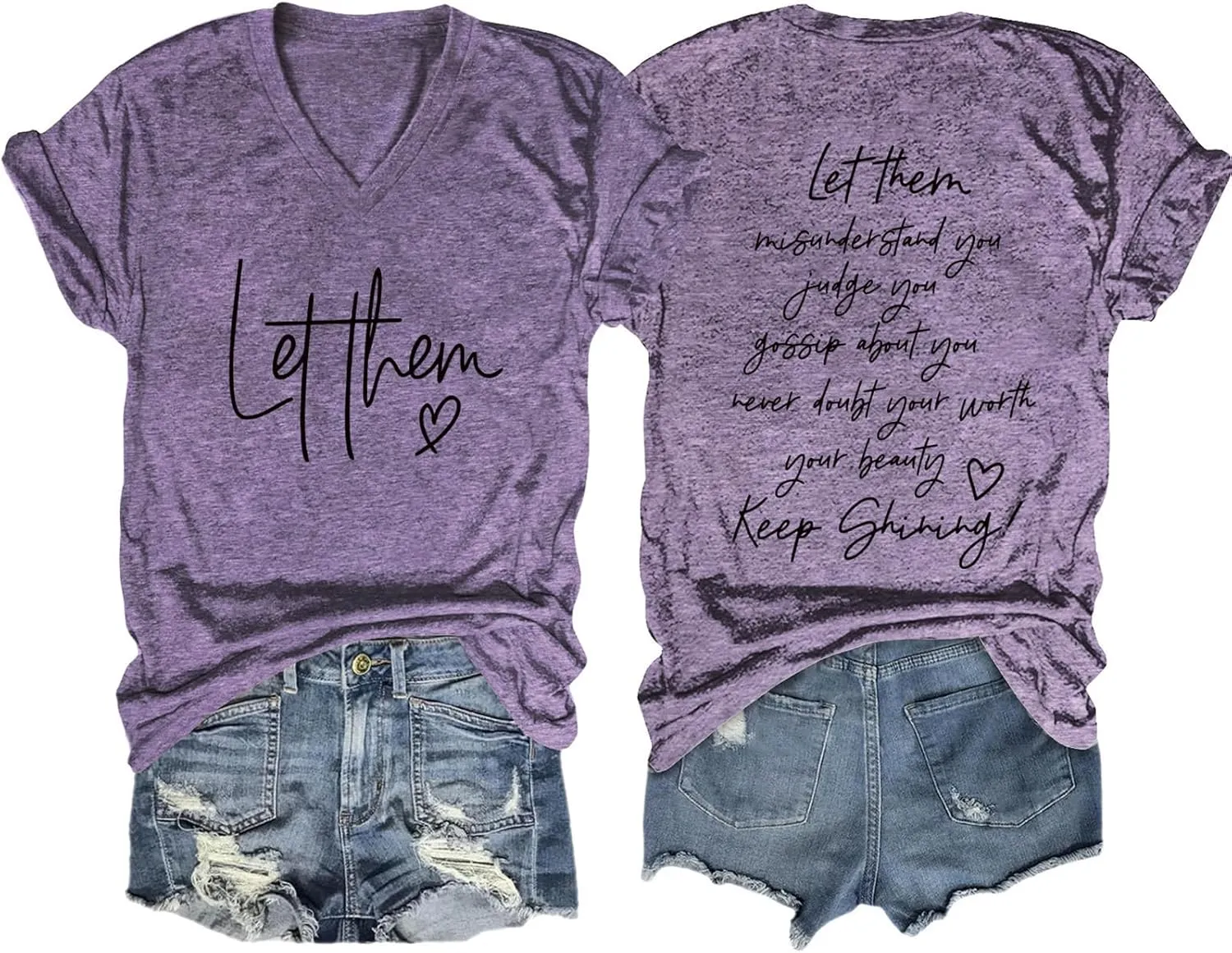 Let Them Misunderstand You V-Neck T-Shirt Mental Health Shirt for Women Inspirational Graphic Tees Motivational Gift