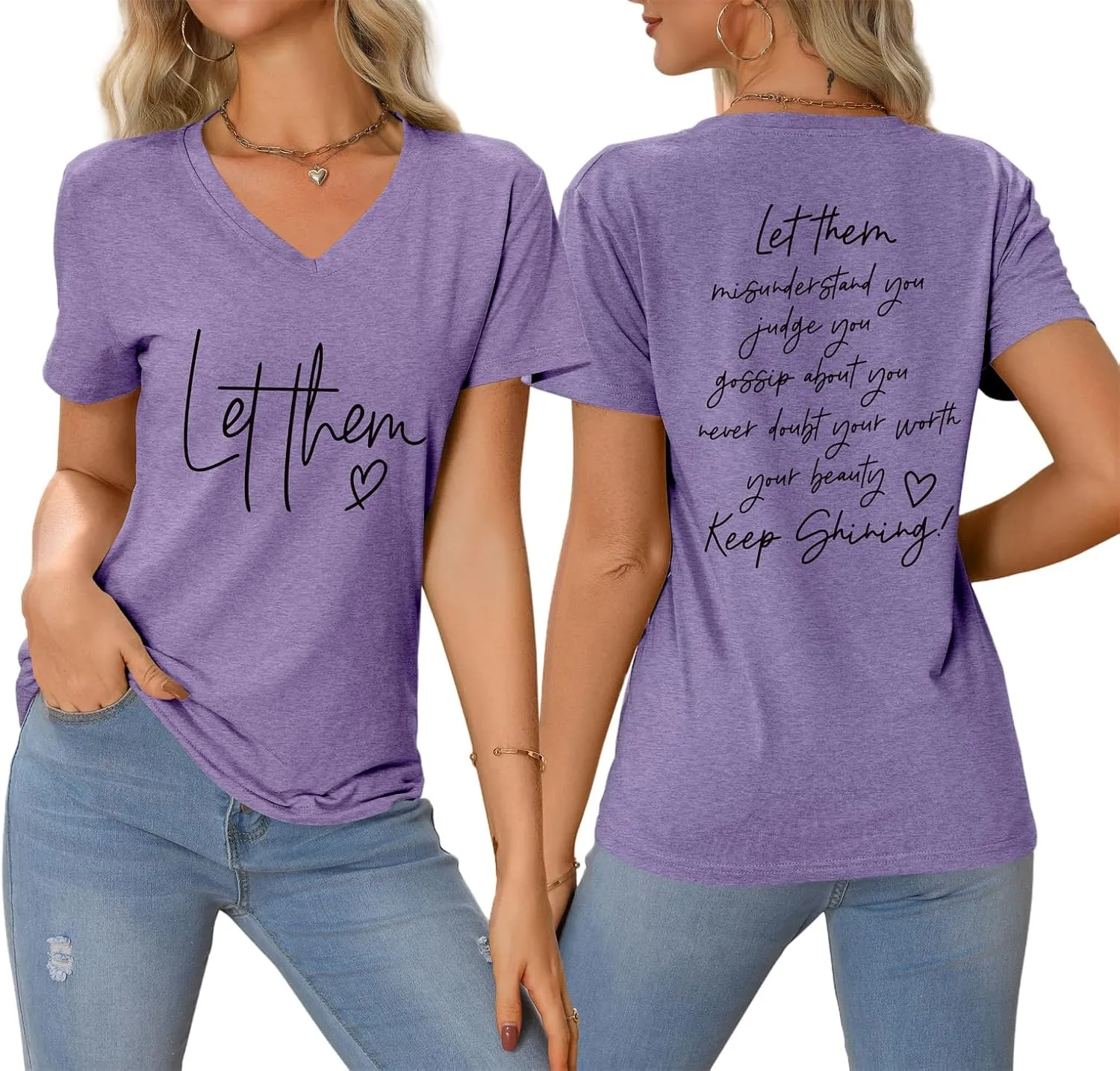 Let Them Misunderstand You V-Neck T-Shirt Mental Health Shirt for Women Inspirational Graphic Tees Motivational Gift