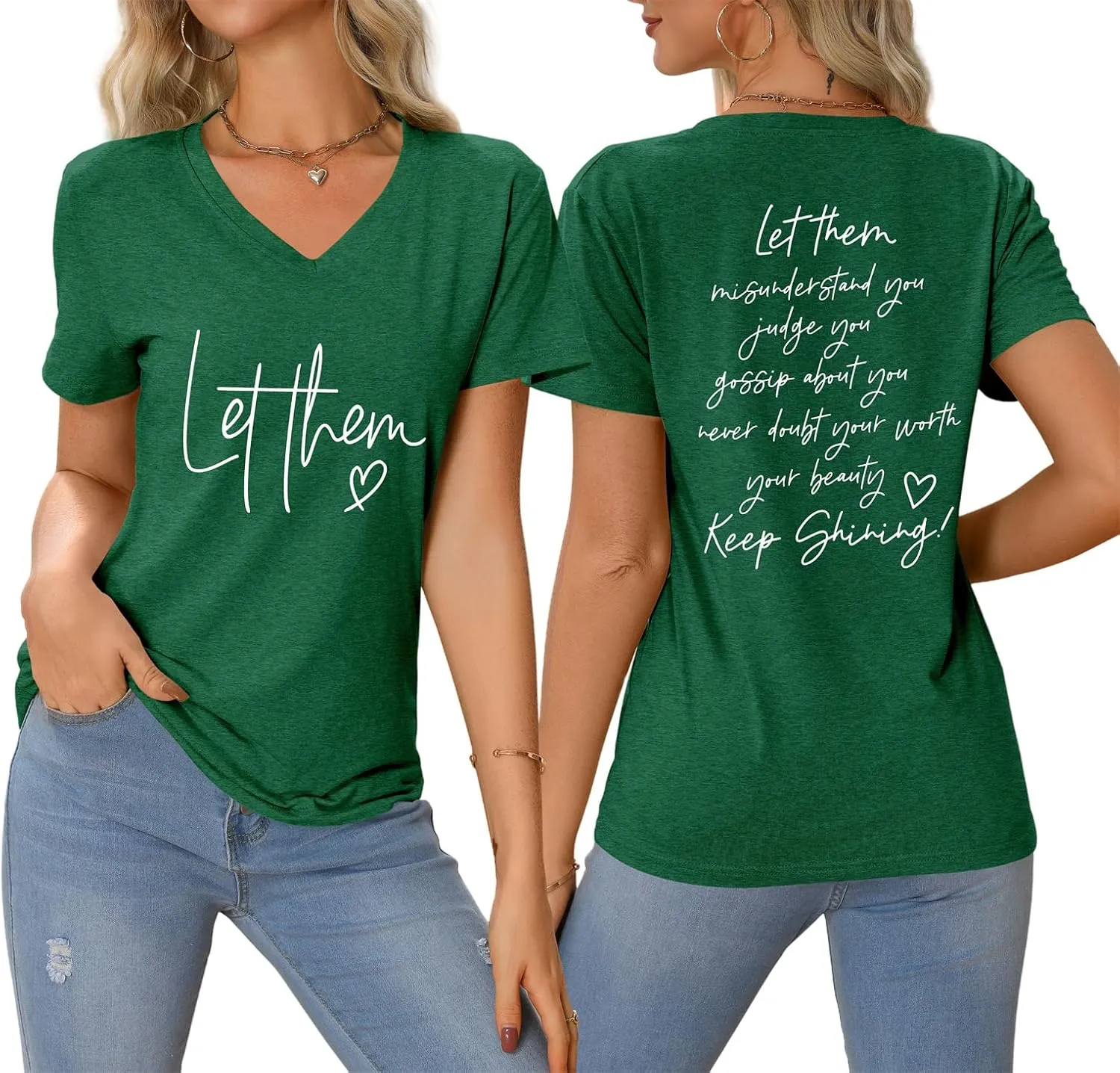 Let Them Misunderstand You V-Neck T-Shirt Mental Health Shirt for Women Inspirational Graphic Tees Motivational Gift