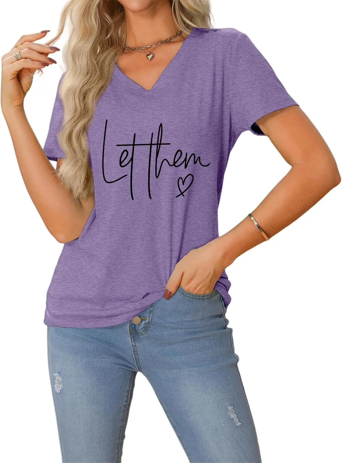 Let Them Misunderstand You V-Neck T-Shirt Mental Health Shirt for Women Inspirational Graphic Tees Motivational Gift