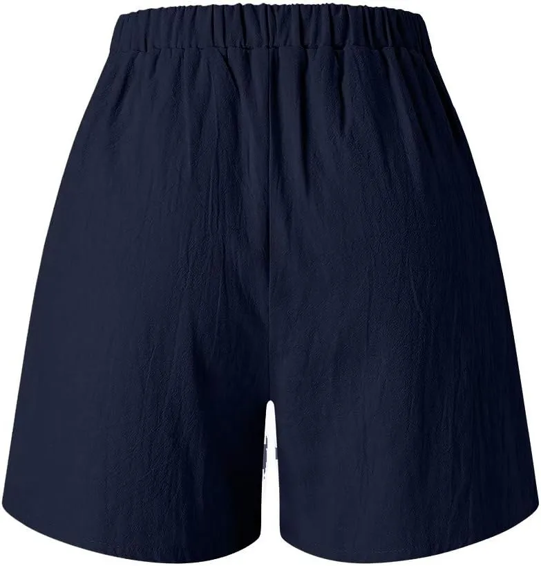 Linen Shorts for Women Casual Wide Leg Short Pants Summer Drawstring Beach Trouser High Waisted Lounge Pant