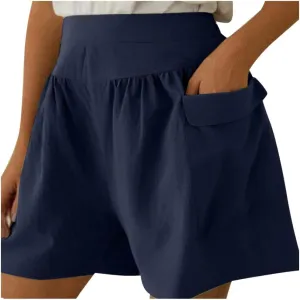 Linen Shorts for Women Casual Wide Leg Short Pants Summer Drawstring Beach Trouser High Waisted Lounge Pant
