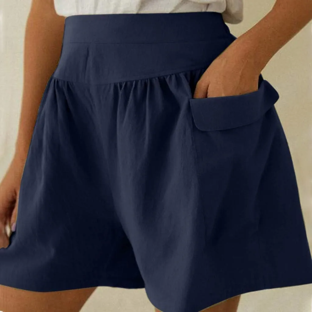 Linen Shorts for Women Casual Wide Leg Short Pants Summer Drawstring Beach Trouser High Waisted Lounge Pant