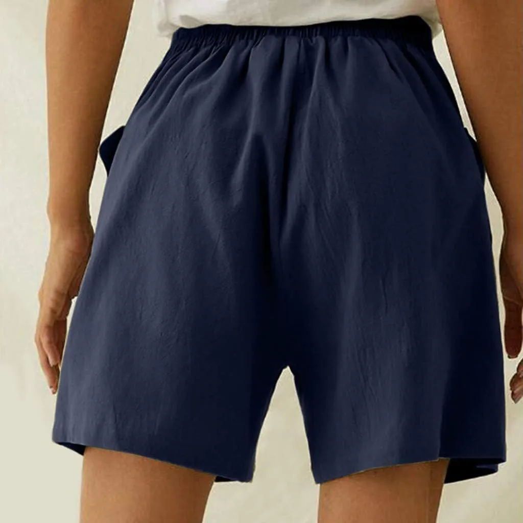 Linen Shorts for Women Casual Wide Leg Short Pants Summer Drawstring Beach Trouser High Waisted Lounge Pant