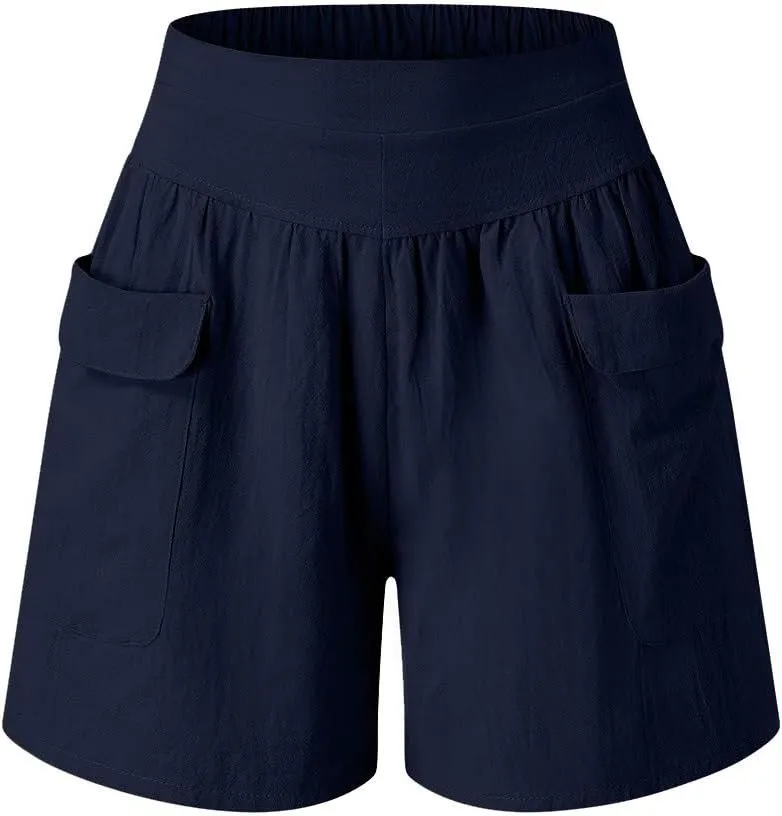 Linen Shorts for Women Casual Wide Leg Short Pants Summer Drawstring Beach Trouser High Waisted Lounge Pant