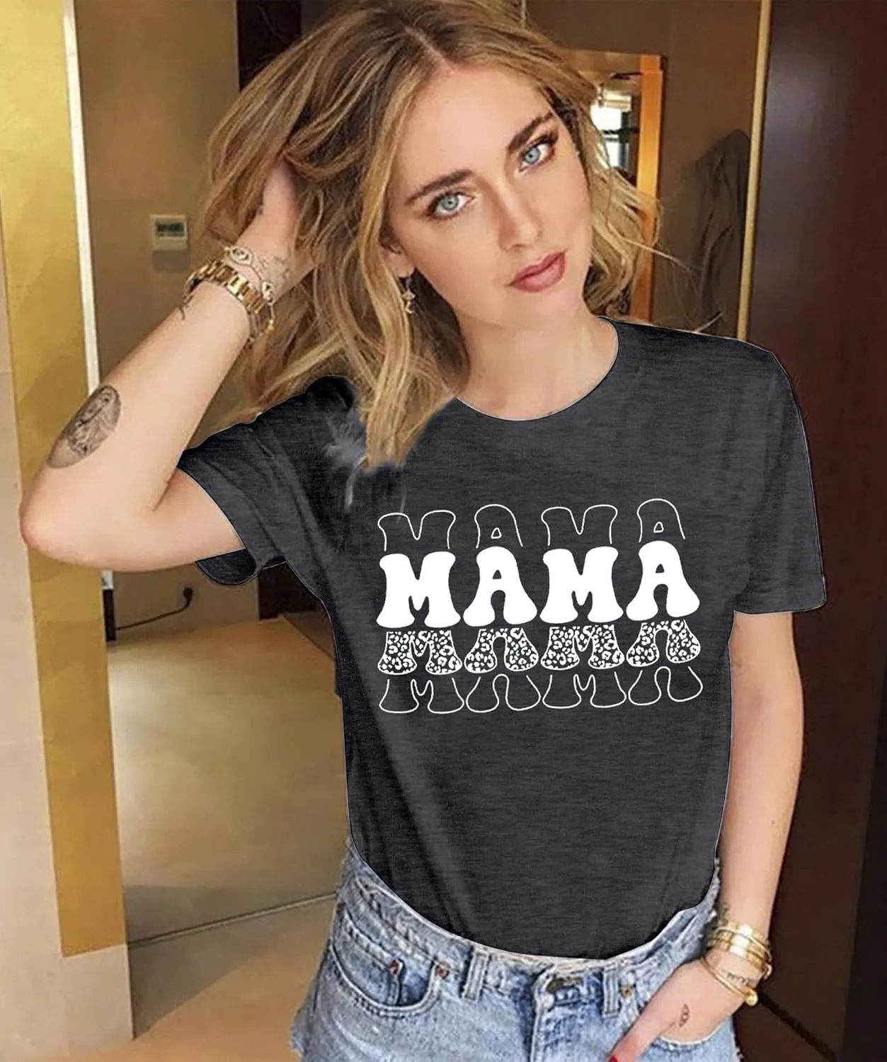 Mama Shirts for Women Tie Dye Mama Letter Printed T Shirt Casual Tee Tops Funny Graphic Tees