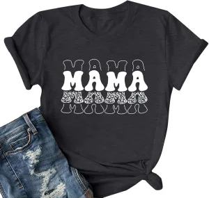 Mama Shirts for Women Tie Dye Mama Letter Printed T Shirt Casual Tee Tops Funny Graphic Tees