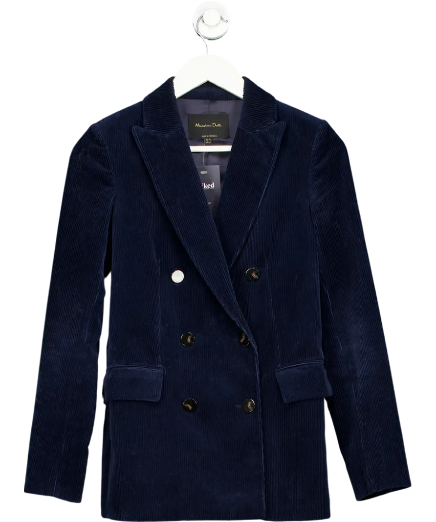 Massimo Dutti Blue Double Breasted Cord Blazer UK 6