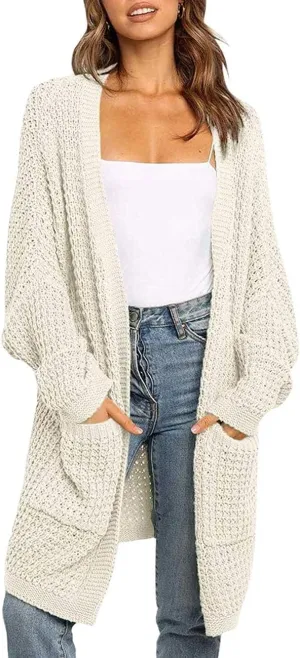 MEROKEETY Women's Oversized Long Batwing Sleeve Cardigan Waffle Knit Sweater Coat