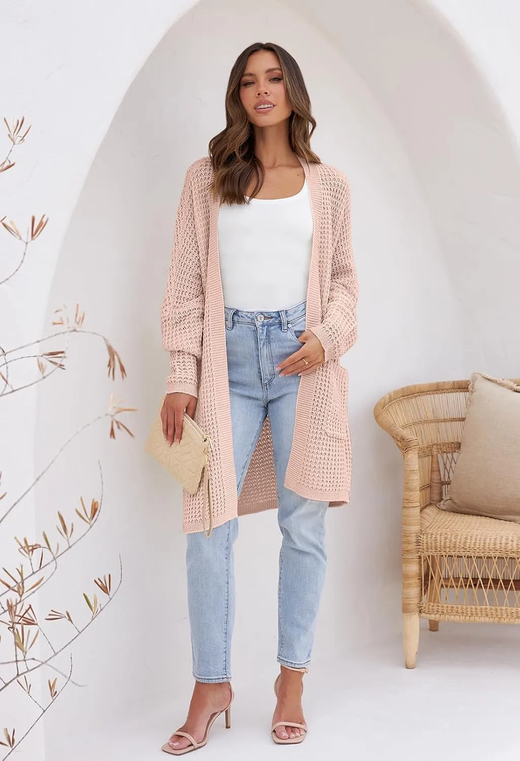 MEROKEETY Women's Oversized Long Batwing Sleeve Cardigan Waffle Knit Sweater Coat
