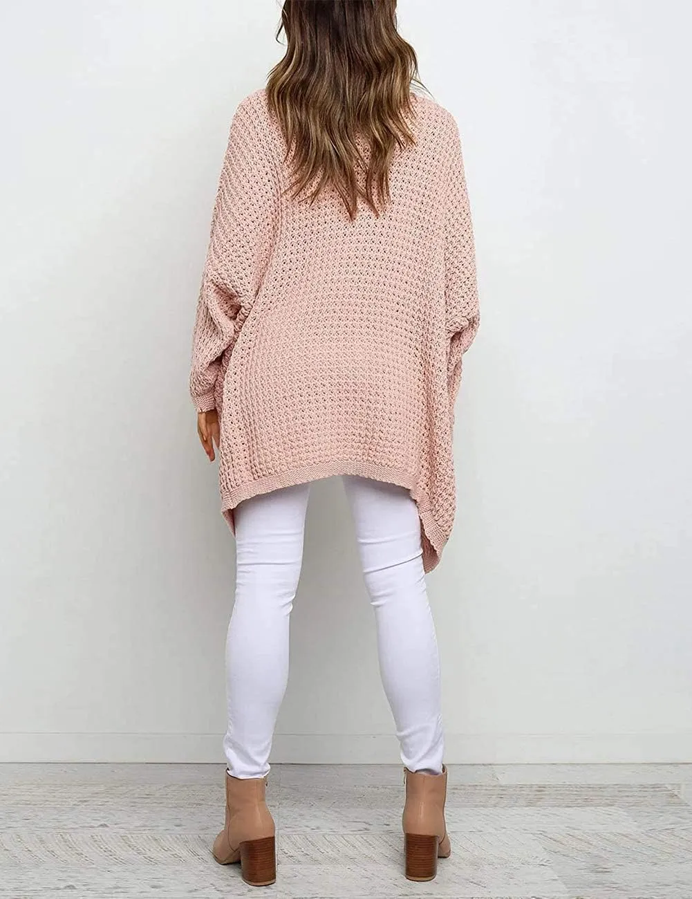 MEROKEETY Women's Oversized Long Batwing Sleeve Cardigan Waffle Knit Sweater Coat