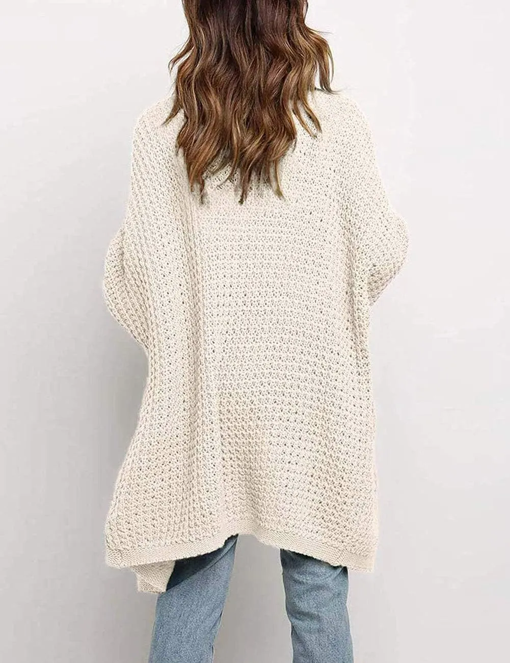 MEROKEETY Women's Oversized Long Batwing Sleeve Cardigan Waffle Knit Sweater Coat