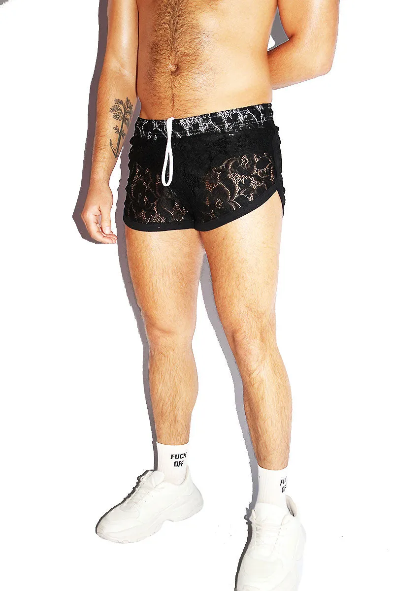 Midnight Lace Running Shorts- Black