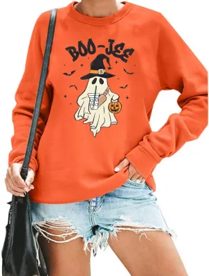 MOUSYA Halloween Sweatshirt Women Halloween Cute Ghost Graphic Sweatshirts Funny Boo Jee Ghost Long Sleeve Pullover Tops