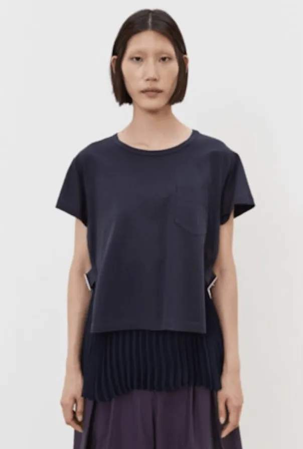 Navy Layered Blouse with Side Buckles