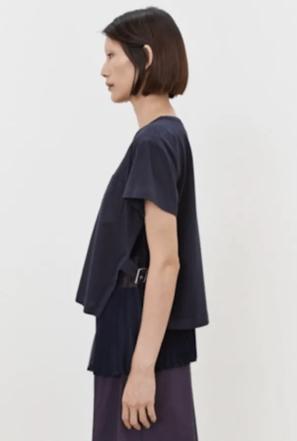 Navy Layered Blouse with Side Buckles
