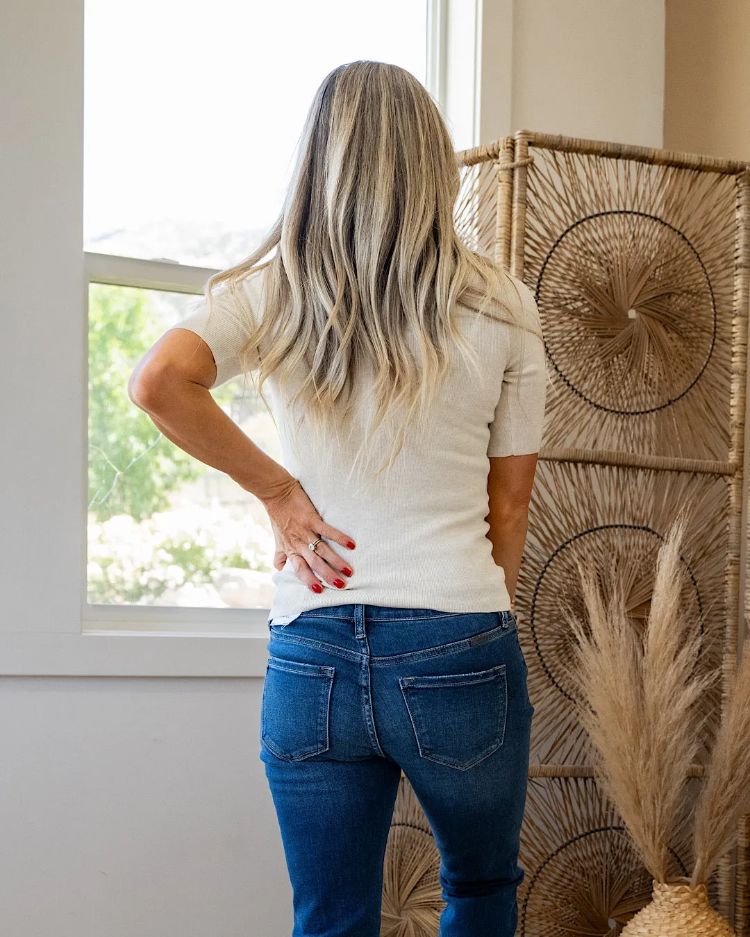 NEW! Rebecca Half Sleeve Rib Knit Top - Oatmeal