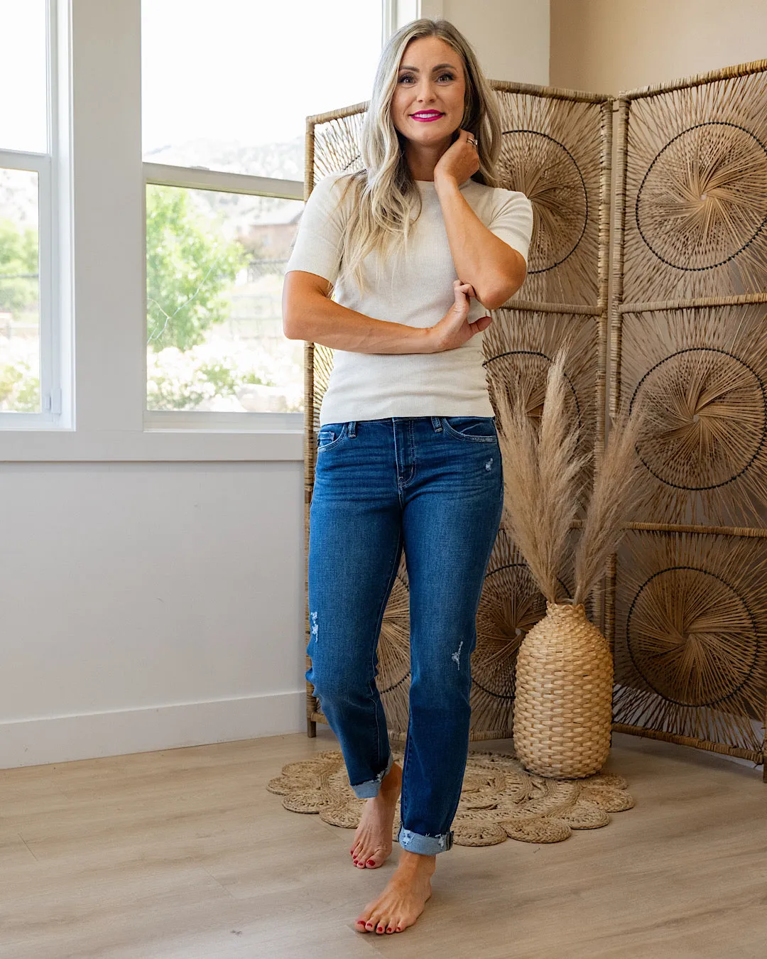 NEW! Rebecca Half Sleeve Rib Knit Top - Oatmeal