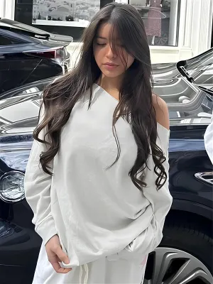 One-Shoulder Loose Casual Sweatshirt  Effortless Streetwear Staple