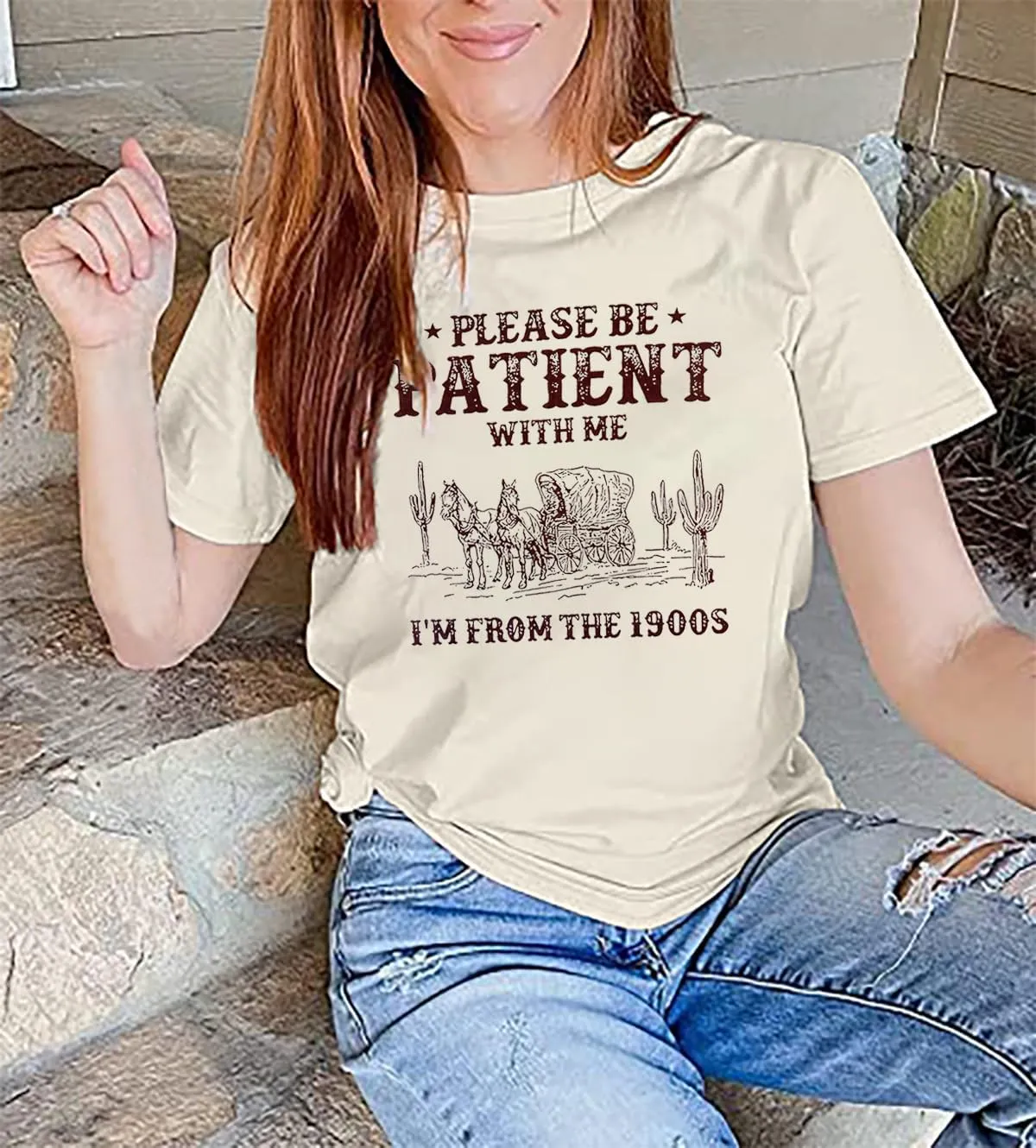 Please Be Patient with Me I'm from The 1900s T Shirt Women Funny 90s Graphic Shirt Vintage Casual Short Sleeve Tee Top