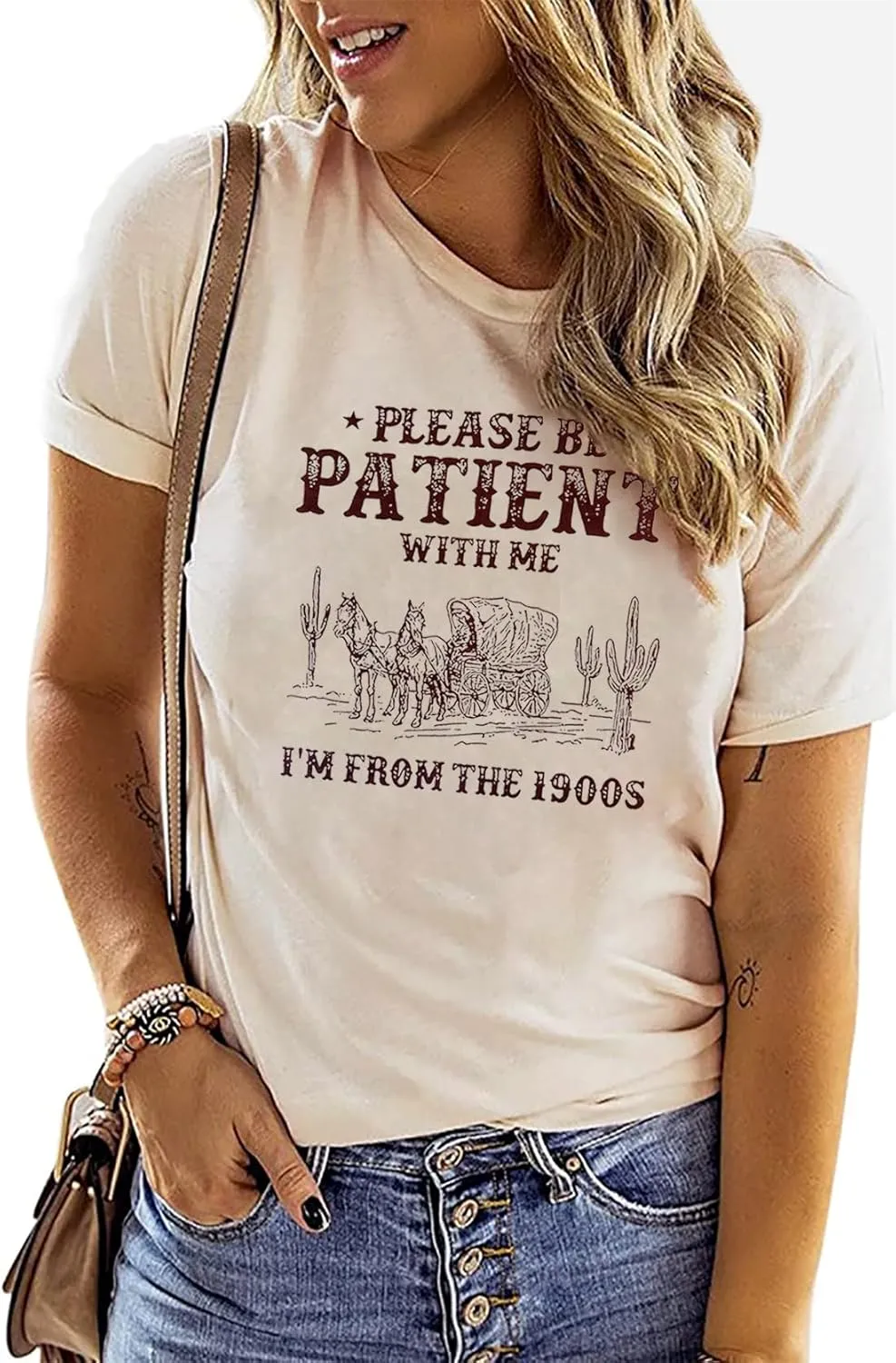 Please Be Patient with Me I'm from The 1900s T Shirt Women Funny 90s Graphic Shirt Vintage Casual Short Sleeve Tee Top