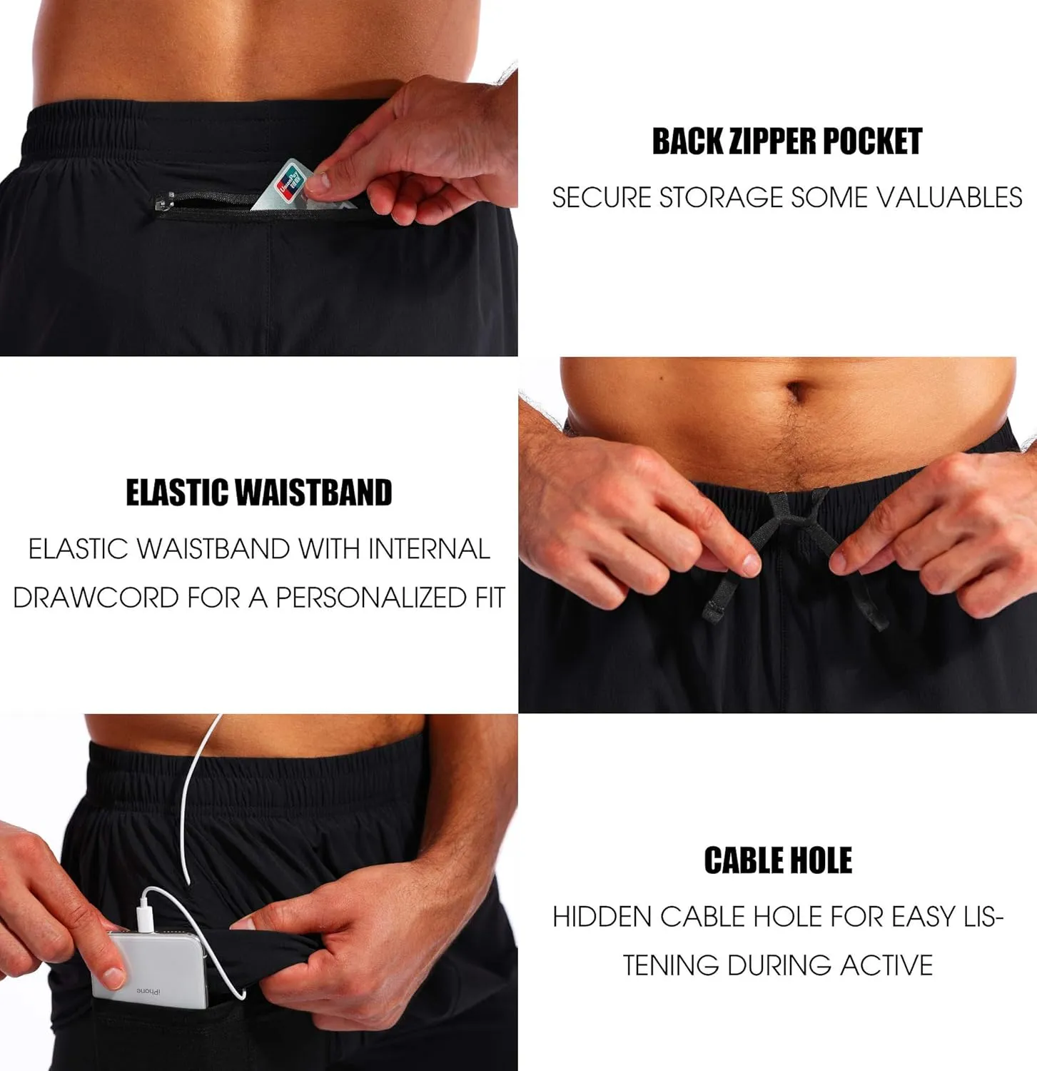 Pudolla Mens 2 in 1 Running Shorts 5" Quick Dry Gym Athletic Workout Shorts for Men with Phone Pockets