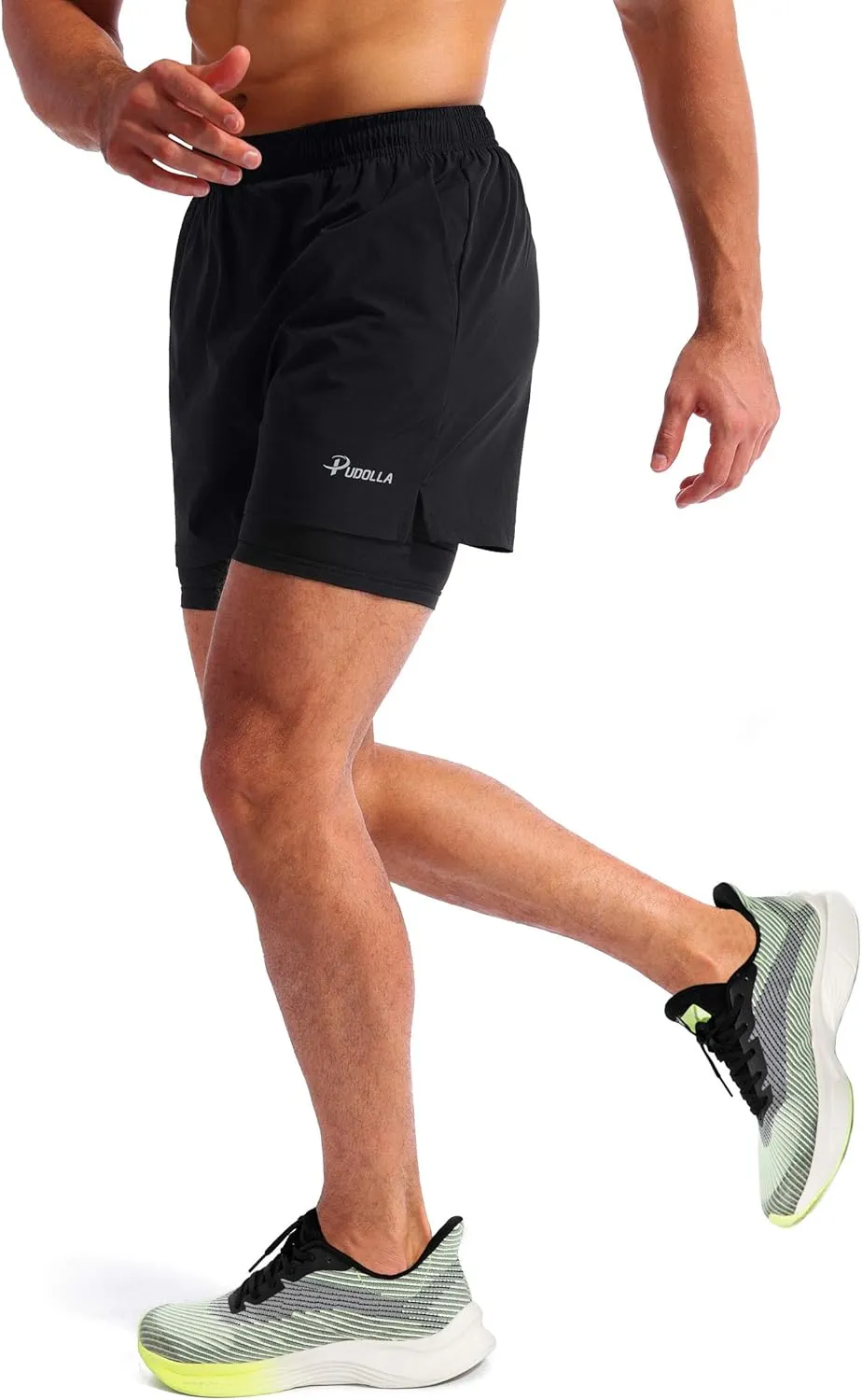 Pudolla Mens 2 in 1 Running Shorts 5" Quick Dry Gym Athletic Workout Shorts for Men with Phone Pockets