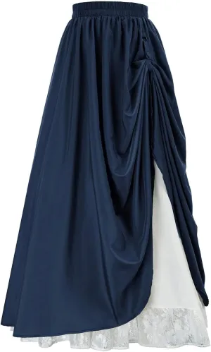 Renaissance Skirt for Women Elastic High Waist Pleated Double Layer Skirts 2025 Fashion Vintage Peasant Style Skorts