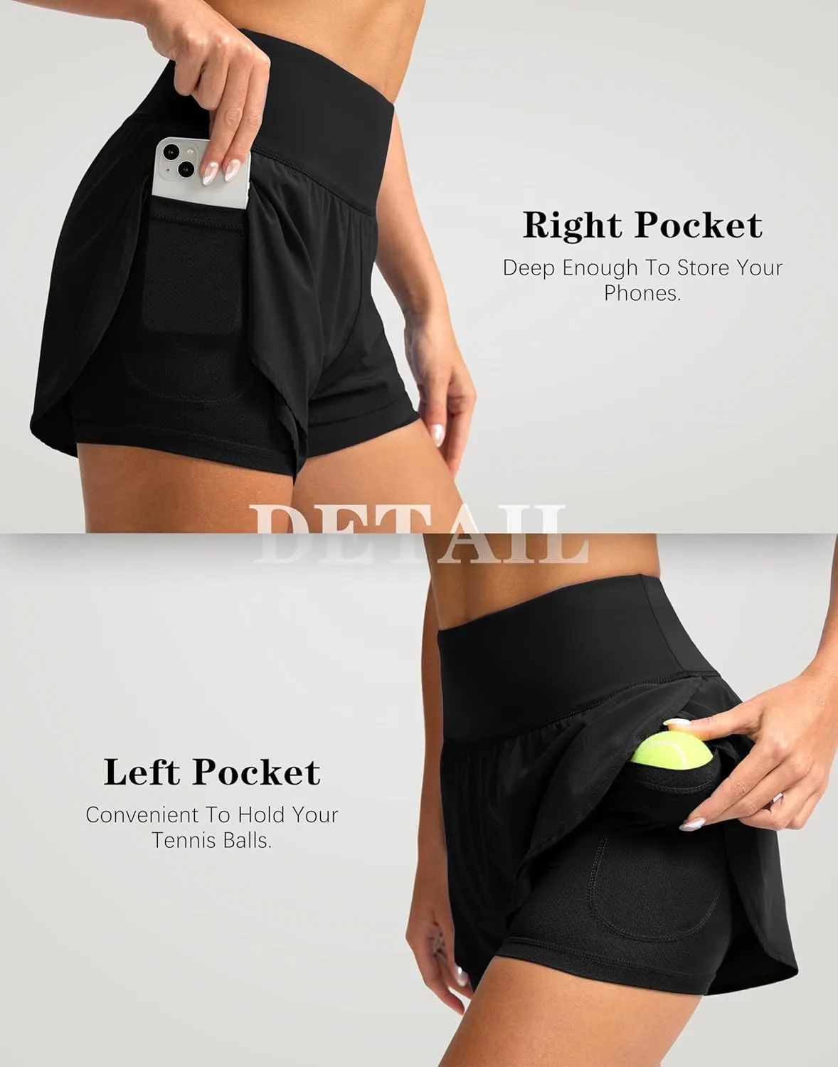 SANTINY Women's 2 in 1 Running Shorts with Pockets 3" High Waisted Exercise Workout Athletic Shorts for Women with Liner