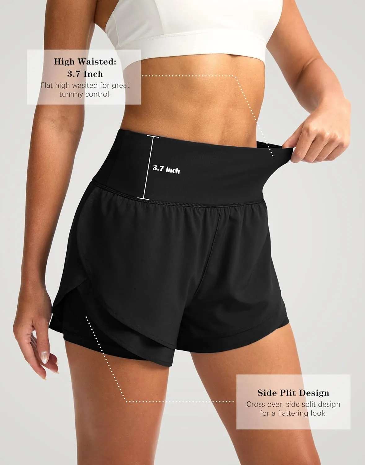 SANTINY Women's 2 in 1 Running Shorts with Pockets 3" High Waisted Exercise Workout Athletic Shorts for Women with Liner