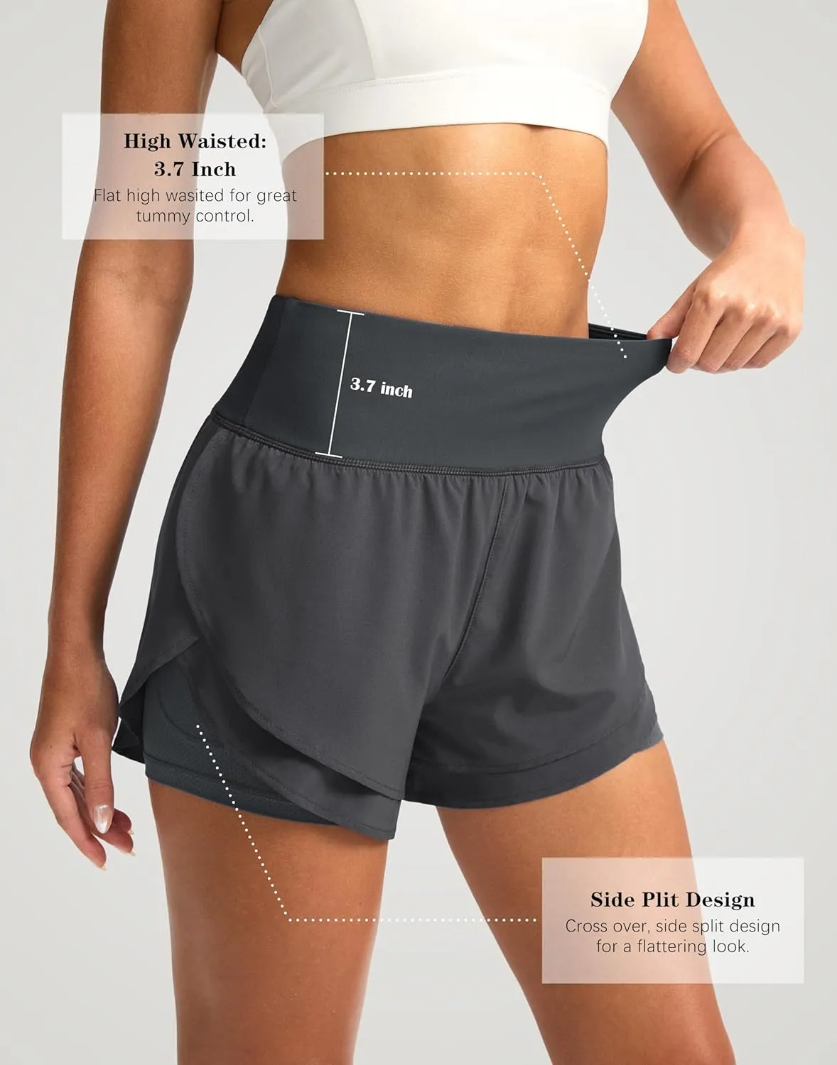 SANTINY Women's 2 in 1 Running Shorts with Pockets 3" High Waisted Exercise Workout Athletic Shorts for Women with Liner