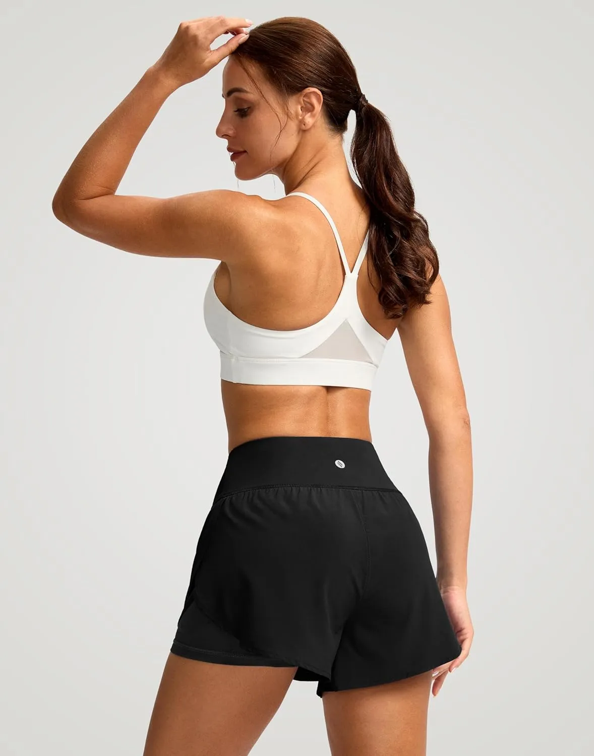 SANTINY Women's 2 in 1 Running Shorts with Pockets 3" High Waisted Exercise Workout Athletic Shorts for Women with Liner